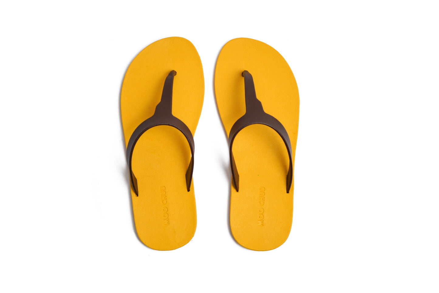 THONGS SEMELLE JAUNE ET LANIÈRE MARRON