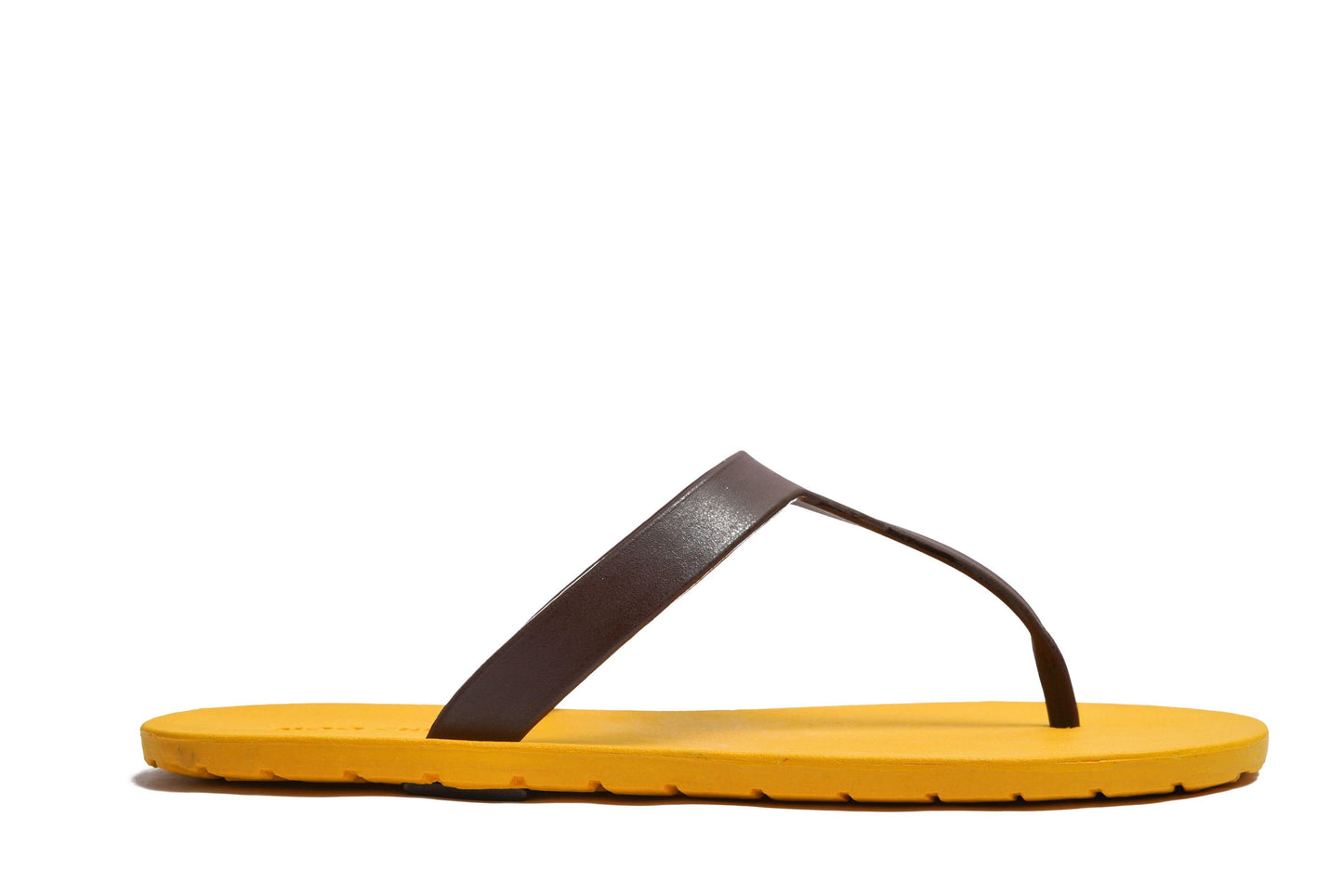 THONGS SEMELLE JAUNE ET LANIÈRE MARRON