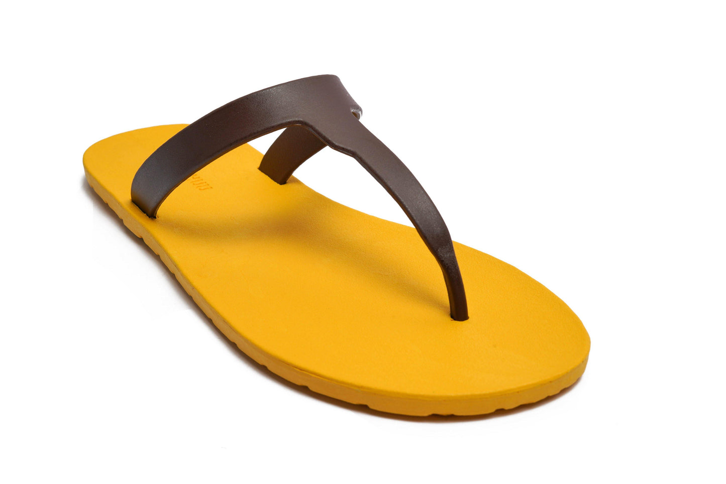 THONGS SEMELLE JAUNE ET LANIÈRE MARRON