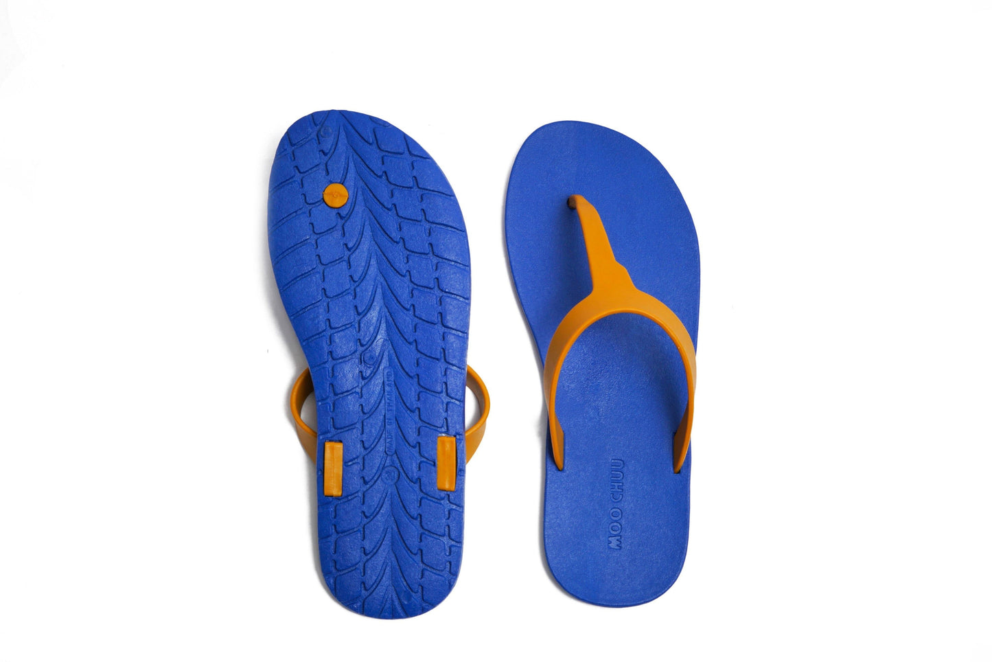 THONGS SEMELLE BLEU ET LANIÈRE CARAMEL