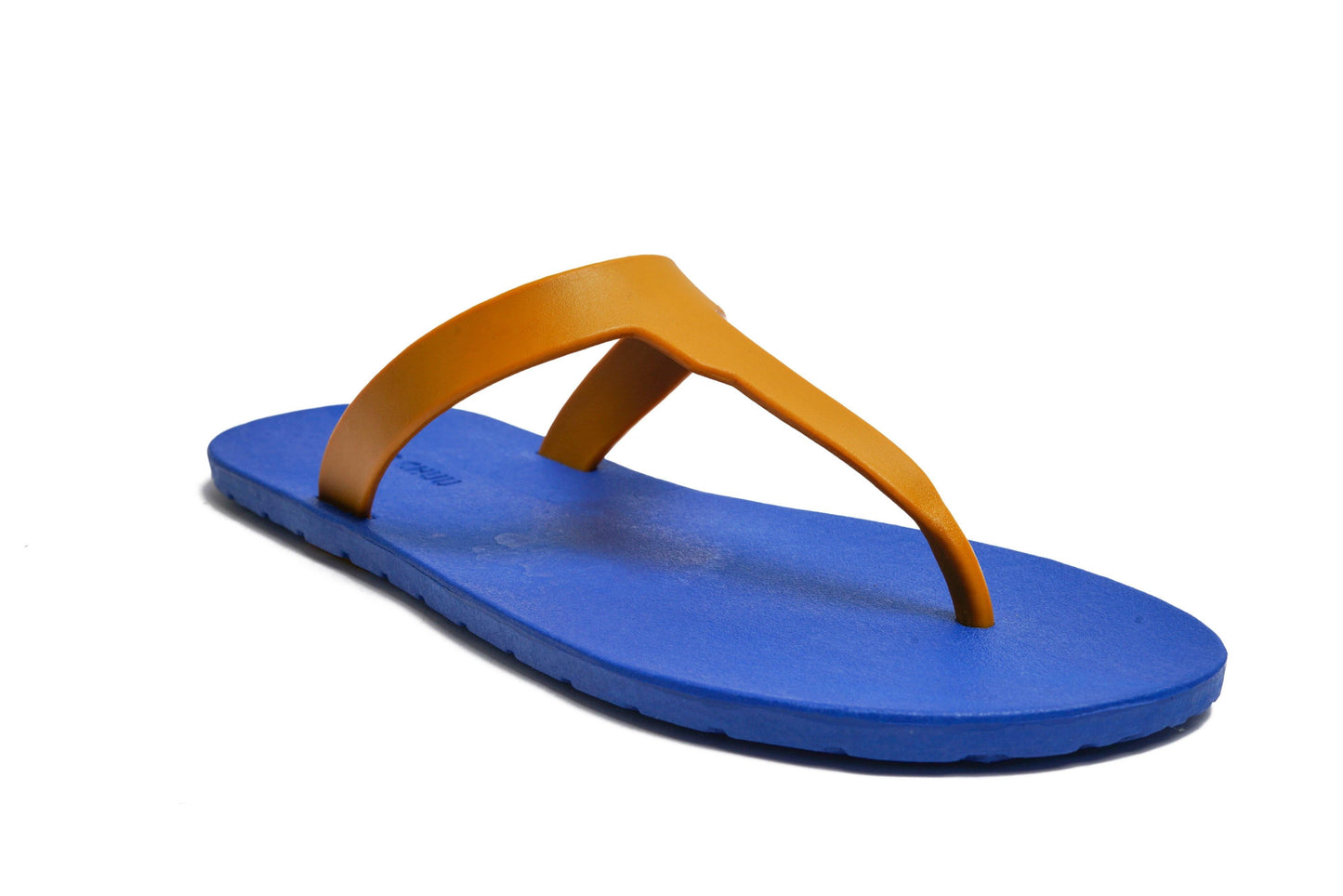 THONGS SEMELLE BLEU ET LANIÈRE CARAMEL