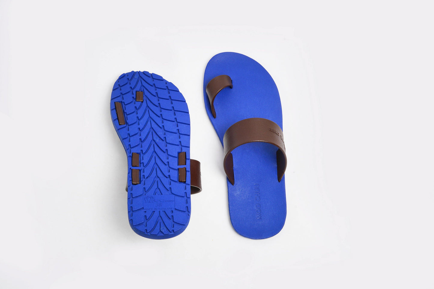 PORT THUMB SEMELLE BLEU ET LANIÈRE MARRON