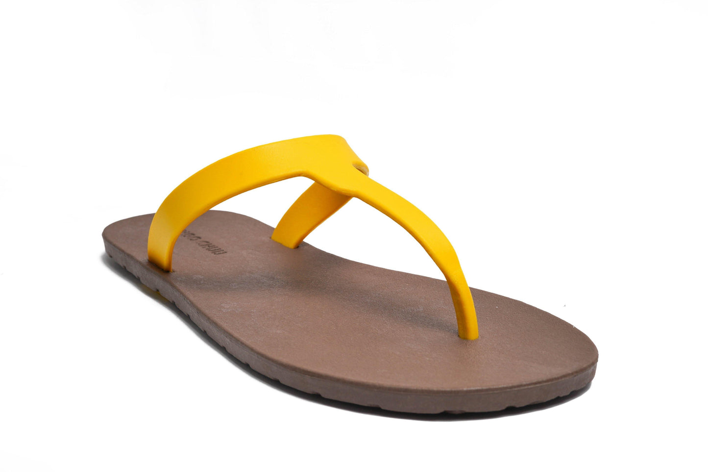 THONGS SEMELLE MARRON ET LANIÈRE JAUNE