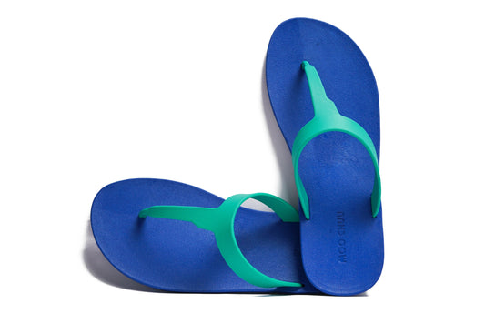 THONGS SEMELLE BLEU ET LANIÈRE VERTE