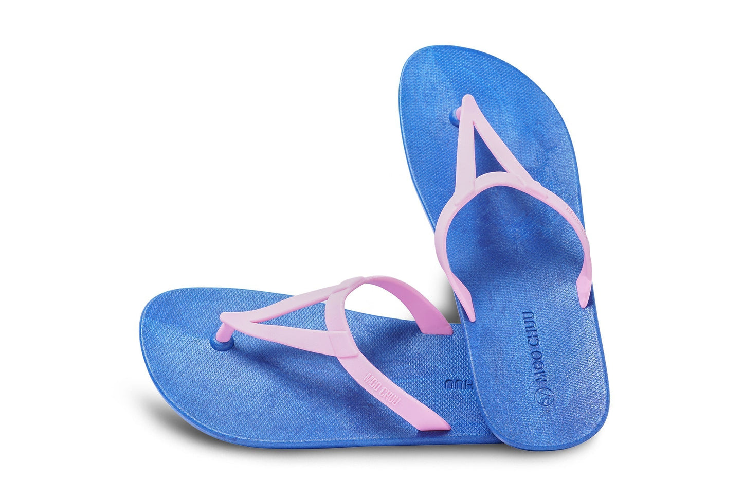 EIFFEL SEMELLE BLEU ET LANIÈRE ROSE CLAIR