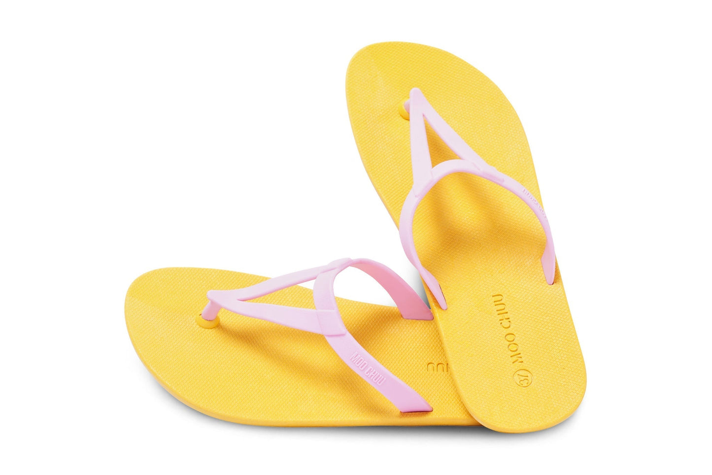 EIFFEL SEMELLE JAUNE ET LANIÈRE ROSE CLAIR